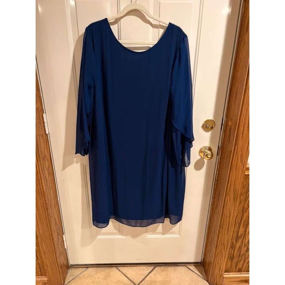 Elegant Women's Navy Blue Chiffon Sleeve Dress